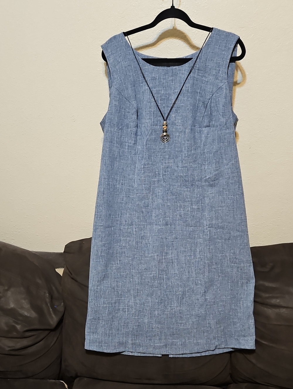 Perceptions Sleeveless Midi Shift Dress in Light Blue Chambray